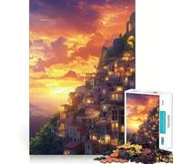 Sunset Village on Cliffside Teenagers Puzzles 1000 Piece Jigsaws Boost Recall Relax Time Accurate Edge Amazing Present (38x52cm)