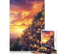 Sunset Village on Cliffside Teenagers Puzzles 1000 Piece Jigsaws Boost Recall Relax Time Accurate Edge Amazing Present (38x52cm)