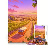 Sunset Vineyard Van Hard Jigsaw Puzzle for Adults 1000 Pieces Strengthen Recall Stress Release Premium Edge Fine Art Piece (38x52cm)