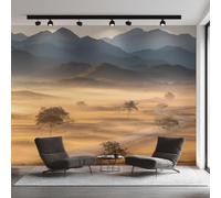 Sunset Wallpaper for Living Room, Morning Mist Mountain Wall Mural for Bedroom 500x350 cm, Non-Woven Photo Wallpaper, Home Decor D&O102