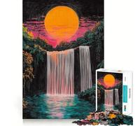 Sunset Waterfall Crayons Scratch 1000 Piece Jigsaws for Teenagers Puzzle Mind Challenge Toy Calm Pastime Precise Cut Lovely Gift (38x26cm)