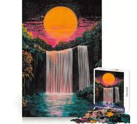 Sunset Waterfall Crayons Scratch Jigsaw Puzzles 1000 Pieces for Teenagers Think Game Peaceful Time Quality Edge Perfect Present (38x52cm)