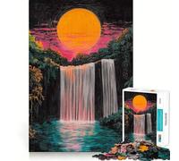 Sunset Waterfall Crayons Scratch Jigsaw Puzzles 1000 Pieces for Teenagers Think Game Peaceful Time Quality Edge Perfect Present (38x52cm)