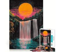 Sunset Waterfall Crayons Scratch Teenager Jigsaw Puzzles 1000 Pieces Memory Boost Home Activity Pattern Assembly Perfect Present (50x75cm)