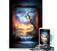 Sunset Waterfall Gateway Jigsaw Puzzles for Teenagers 1000 Piece Enhance Recall Home Leisure Exact Edge (50x75cm)