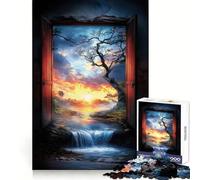 Sunset Waterfall Gateway Teenagers 1000 Piece Jigsaw Puzzle Memory Gain Light Relax Design Assembly Wall Art Decor (38x26cm)