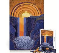 Sunset Waterfall Gustav Klimit Style Jigsaw Puzzles 1000 Piece for Teenagers Improve Memory Relaxing Fun Sharp Edge Unique Gift (38x26cm)