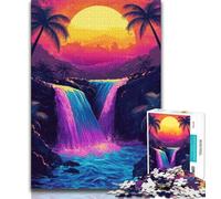 Sunset Waterfall Jigsaw Puzzles for Teenagers 1000 Pieces,Pattern Assembly Fun at Home Activities,Birthday Present,Travel Gifts 38x26cm