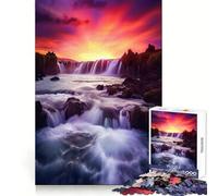 Sunset Waterfalls 1000 Pieces Puzzles for Teenagers Brain Tease Toy Home Activity Premium Cut Santa Wish Item (38x26cm)