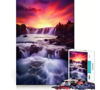 Sunset Waterfalls 1000 Pieces Puzzles for Teenagers Brain Tease Toy Home Activity Premium Cut Santa Wish Item (38x26cm)