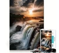 Sunset Waterfalls Teenagers 1000 Piece Jigsaw Puzzle Memory Gain Light Relax Design Assembly Wall Art Decor (50x75cm)