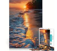 Sunset Waves on The Beach Teenagers 1000 Piece Jigsaw Puzzle Mind Exercise Toy Group Play Precision Cut Festival Gift (38x52cm)