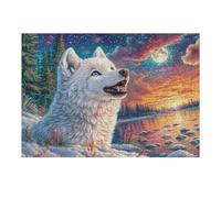 Sunset White Wolf 300 Piece Jigsaw Puzzle for Adults Dusk Radiance Deep Jigsaw Weekend Parent Activity After Work Stress Relief Vibrant Artwork Home Wall 300 PCS