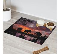 Sunset Wild Elephants Pet Feeding Mat for Cat Dog Water Bowl Food Mats Elephants Pet Feeding Mats Absorbent Nti-Slip Contain Spills Protects Floors Placemat 43.1 x 76.2 cm
