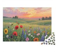 Sunset Wildflower Meadow 1000 Pc Jigsaw Puzzle Scenery Adults Family Cardboard Indoor Activity Mindfulness Gift 38x26cm/1000pcs