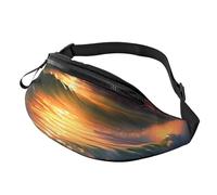 Sunset Windmill Fanny Pack for Women Men Fashion Waist Pack Adjustable Belt Bag for Workout Running Travelling Casual Waist Bag, Sunset Seaside, One Size
