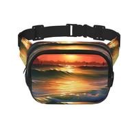 Sunset Windmill Fanny Pack for Women Men Fashion Waist Pack Adjustable Belt Bag for Workout Running Travelling Casual Waist Bag, Sunset Seaside, One Size