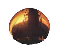 Sunset Windmill Printed Double-Layer Waterproof Shower Cap - Reusable Spa & Face Mask Bathing Hat for Travel, Home Care & Beauty Routine