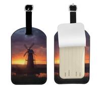 Sunset Windmill Printed Luggage Tags for Men Women Cute PU Leather Suitcase Labels Travel Bag Tags