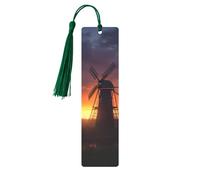 Sunset Windmill Printed Metal Bookmarks M - Dark Green Lightweight Aluminium Book Marker for Books, Journals & Gifts, Ideal Book Lovers, Holiday Decor & Crafts