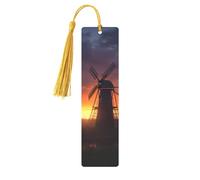 Sunset Windmill Printed Metal Bookmarks M - Gold Lightweight Aluminium Book Marker for Books, Journals & Gifts, Ideal Book Lovers, Holiday Decor & Crafts
