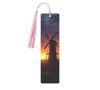 Sunset Windmill Printed Metal Bookmarks M - Pink Lightweight Aluminium Book Marker for Books, Journals & Gifts, Ideal Book Lovers, Holiday Decor & Crafts