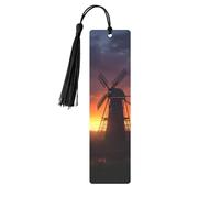 Sunset Windmill Printed Metal Bookmarks S - Black Lightweight Aluminium Book Marker for Books, Journals & Gifts, Ideal Book Lovers, Holiday Decor & Crafts