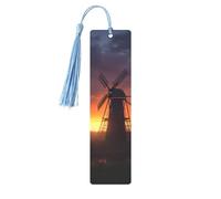 Sunset Windmill Printed Metal Bookmarks S - Sky Blue Lightweight Aluminium Book Marker for Books, Journals & Gifts, Ideal Book Lovers, Holiday Decor & Crafts