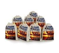 Sunset Wine Glass 8-Pack Burlap Bags Drawstring Gift Bags Party Favors Bag Weddings Pouches for Holidays & Events