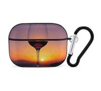 Sunset Wine Glass AirPods Pro Case Cover with Keychain Ring PC Hard Shell Protective Case for AirPods Pro 2nd for Women Men Generation Easy Open Full Drop Protection Cover Black-Style