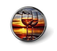 Sunset Wine Glass Badges Circle with Button Design, Personalized Picture Pin Brooches, Round Badge Holders for Decorate Hat Shirt Clothing Bag Accessories