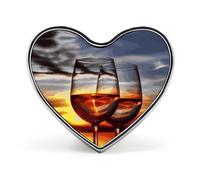 Sunset Wine Glass Badges Heart with Button Design, Personalized Picture Pin Brooches, Heart Badge Holders for Decorate Hat Shirt Clothing Bag Accessories