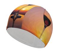 Sunset Wine Glass Bathing Cap High Elasticity Swimming Caps Fit Both Long Hair Short Hair Comfortable Large Shower Cap for Drag Reduction and Hair Protection