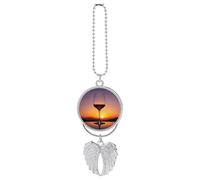 Sunset Wine Glass Car Hanging Ornament Rear View Mirror Pendant Lucky Presents Hanging Ornament Funny Car Pendant for Office Auto Home Decoration Silver-style
