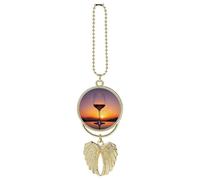 Sunset Wine Glass Car Hanging Ornament Rear View Mirror Pendant Lucky Presents Hanging Ornament Funny Car Pendant for Office Auto Home Decoration Golden-style