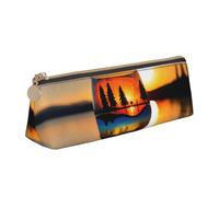 Sunset Wine Glass Print Cosmetics Case Large Capacity Triangle Design Zippered Pen Holder for Writing Tools