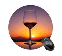 Sunset Wine Glass Round Mouse Pad Smooth Glide Gaming Mousepad Extra Density Portable Comfortable Mouse Mat for Desk, Home, Office 7.8x7.8 Inches