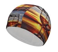 Sunset Wine Glass Swim Cap for Adult, Elastic Fabric Swimming Cap, Comfortable Bathing Cap for Long & Short Hair