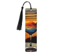 Sunset Wine Glass Wooden Bookmark Book Lovers Tassels Crafts Accessories Reading Book Club Party