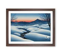 Sunset Winter Mountains Framed Print | A3 Walnut Framed Wall Art | Ready to Hang | Modern Landscape Picture | Living Room Bedroom Lounge Office