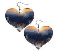 Sunset Winter Mountains Leather Earrings for Women Heart Dangle Earrings Lightweight Drop Earring Jewelry Gift