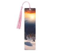 Sunset Winter Mountains Metal Bookmarks with Tassel,Cool Book Markers for Reading Women, Men,Aluminum Hanging Ornament Fancy Handmade Craft Reading Accessories Gift for Book Lovers M