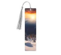 Sunset Winter Mountains Metal Bookmarks with Tassel,Cool Book Markers for Reading Women, Men,Aluminum Hanging Ornament Fancy Handmade Craft Reading Accessories Gift for Book Lovers M