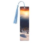 Sunset Winter Mountains Metal Bookmarks with Tassel,Cool Book Markers for Reading Women, Men,Aluminum Hanging Ornament Fancy Handmade Craft Reading Accessories Gift for Book Lovers M