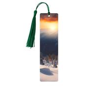 Sunset Winter Mountains Metal Bookmarks with Tassel,Cool Book Markers for Reading Women, Men,Aluminum Hanging Ornament Fancy Handmade Craft Reading Accessories Gift for Book Lovers S