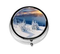Sunset Winter Mountains Print Personalised Portable Pillbox with,Mini Pillbox Compact and Convenient Pill Organiser for Storing and Organising Pills