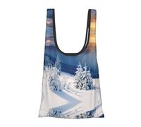 Sunset Winter Mountains Print Reusable, Foldable,Washable Grocery Bags Foldable in A Pouch Eco Tote Shopping Bag,Daily Shopping Loading