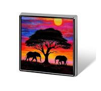 Sunset with African Elephants Brooch Pins for Men Women Square Badge Collar Lapel Pins for Dress Jacket Accessories