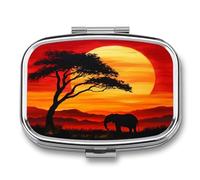 Sunset with African Elephants Pill Box 2 Compartment Pill Case Decorative Organizer Storage Boxes Holder Cute