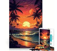 Sunset with Palm Trees Teenagers 1000 Piece Jigsaw Puzzle Mind Exercise Toy Group Play Precision Cut Festival Gift (38x52cm)